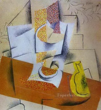  Cuenco Pintura - Composición Cuenco de fruta y pera cortada 1913 Pablo Picasso